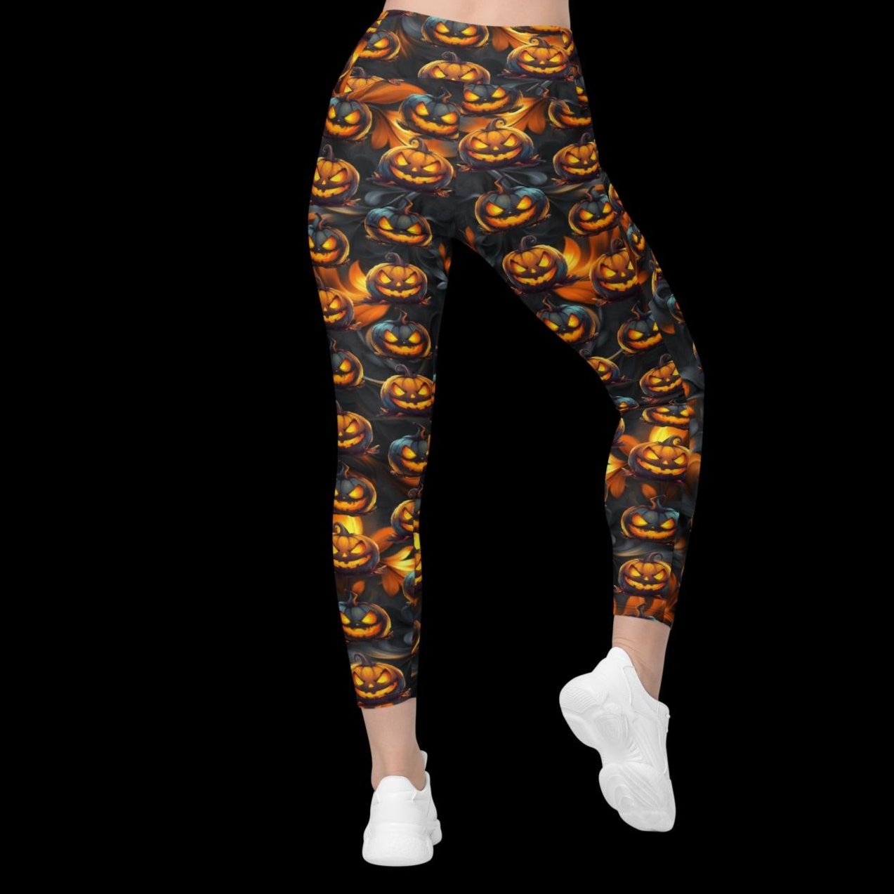 Halloween Pumpkin Leggings with pockets with free shipping, Plus size halloween leggings with pockets