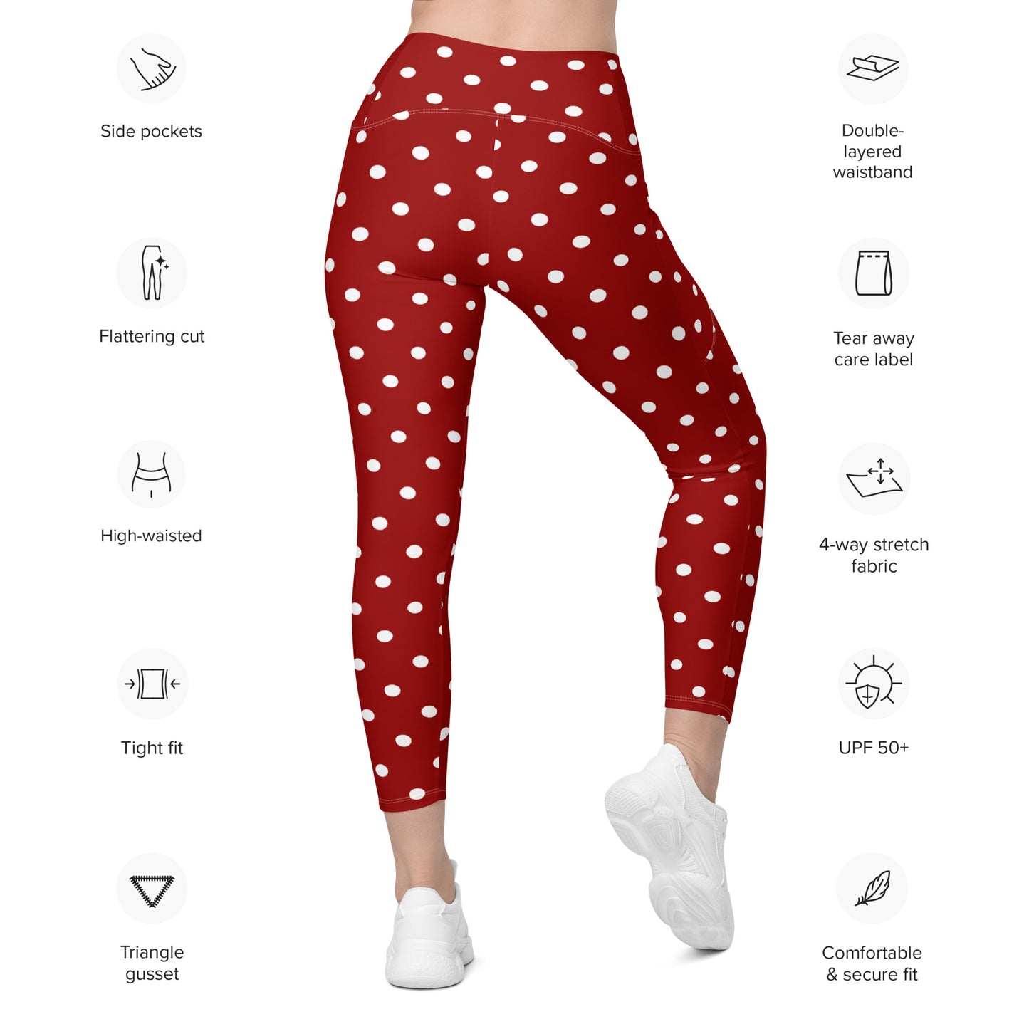 Retro Vintage leggings with polka dots, red leggings with white polka dots, Leggings with pockets, anutcase, 1940's leggings