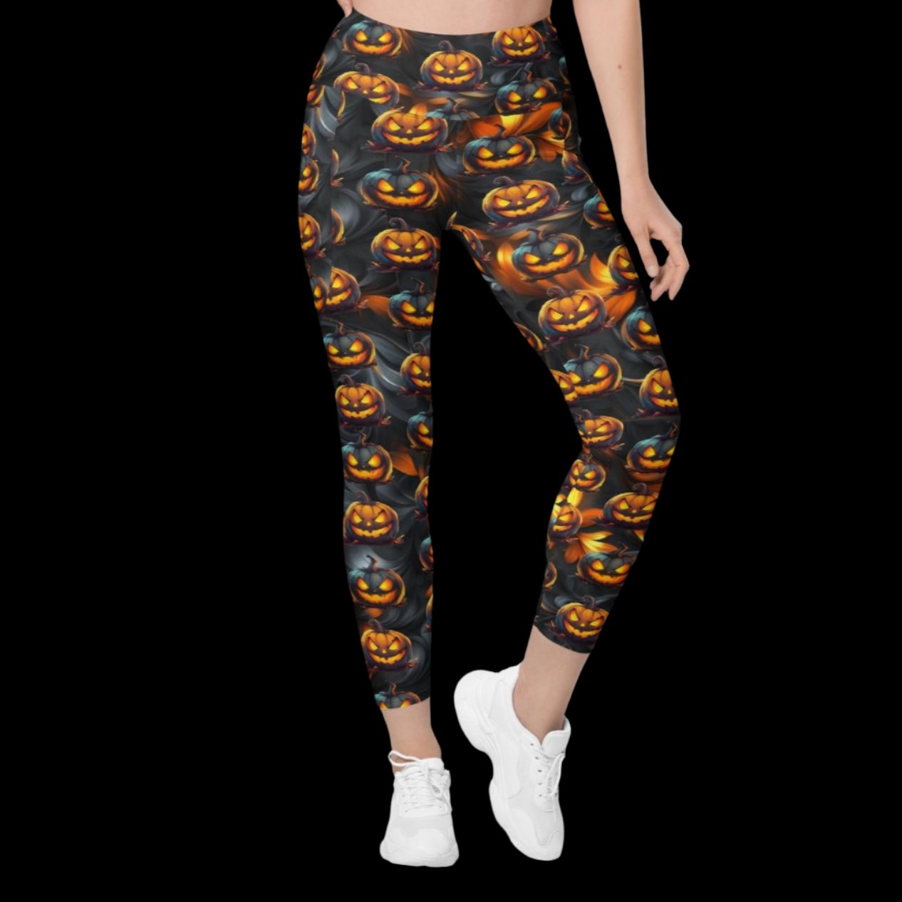 Halloween Pumpkin Leggings with pockets with free shipping, Plus size halloween leggings with pockets