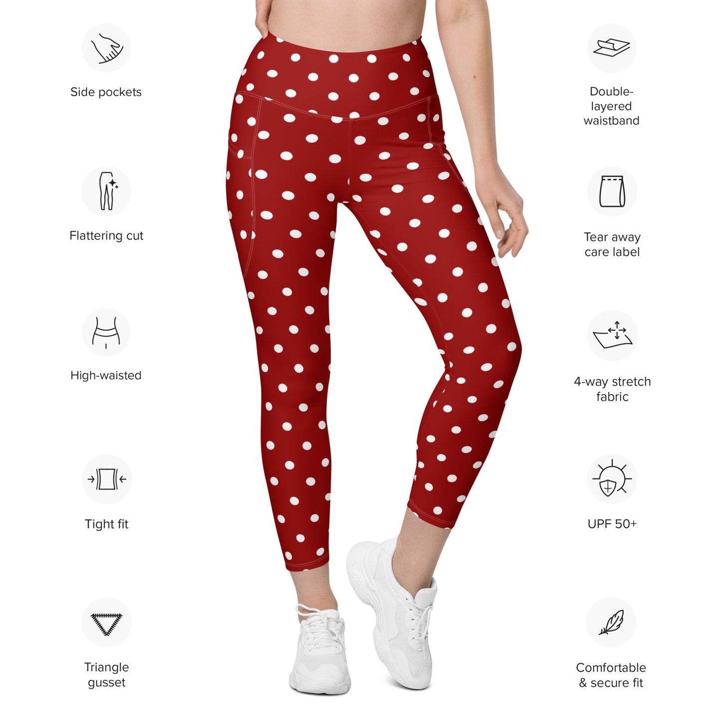 Retro Vintage leggings with polka dots, red leggings with white polka dots, Leggings with pockets, anutcase, 1940's leggings