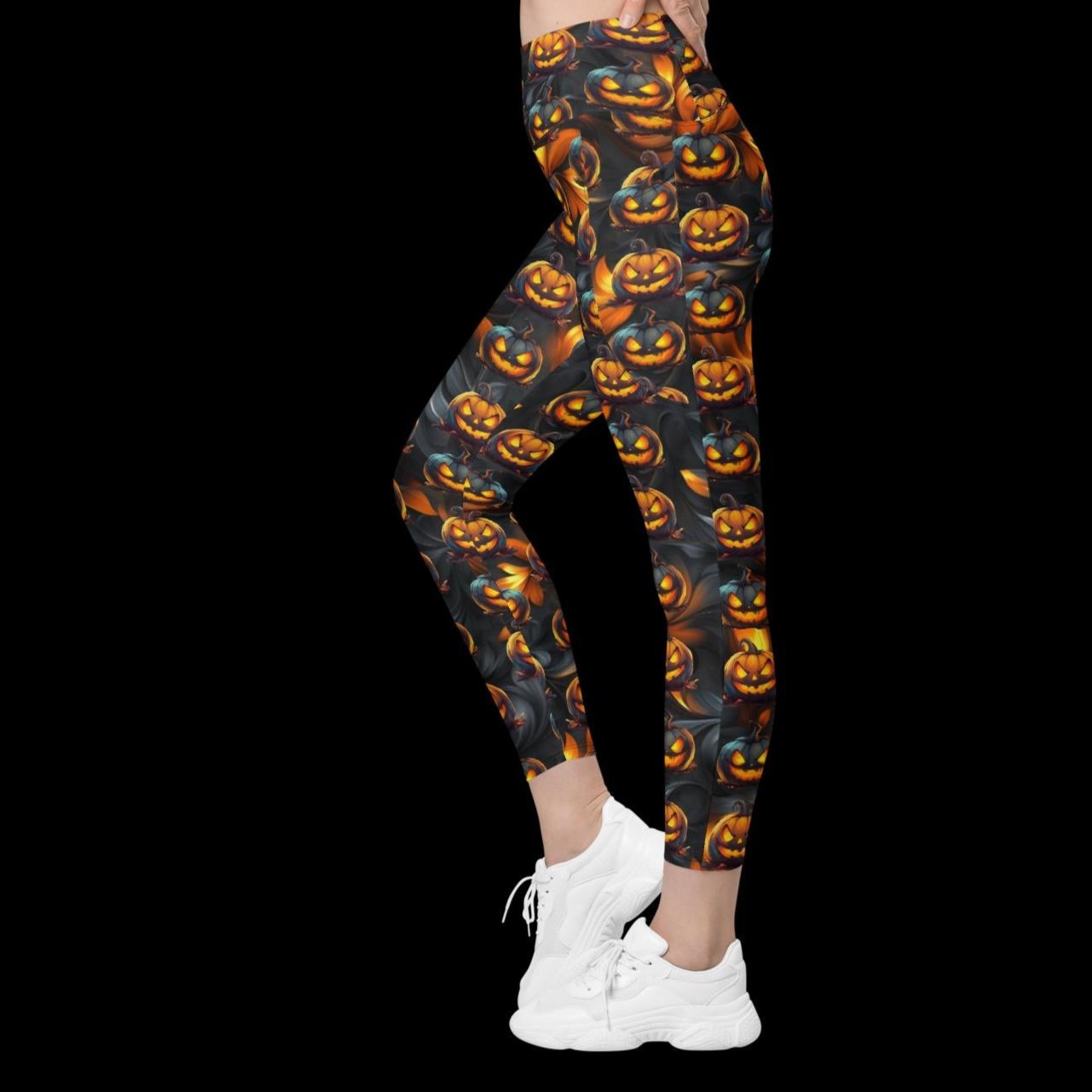 Halloween Pumpkin Leggings with pockets with free shipping, Plus size halloween leggings with pockets