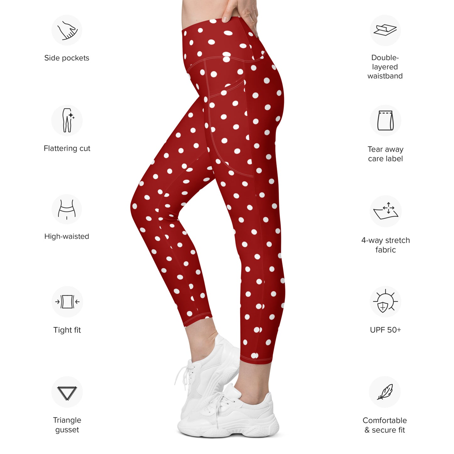 Retro Vintage leggings with polka dots, red leggings with white polka dots, Leggings with pockets, anutcase, 1940's leggings