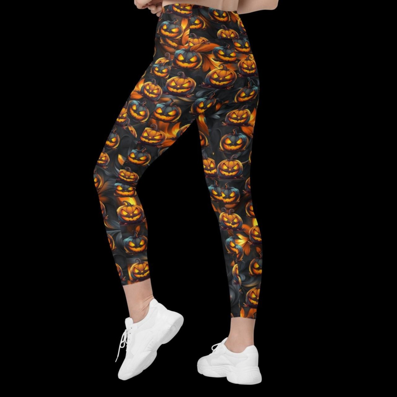 Halloween Pumpkin Leggings with pockets with free shipping, Plus size halloween leggings with pockets