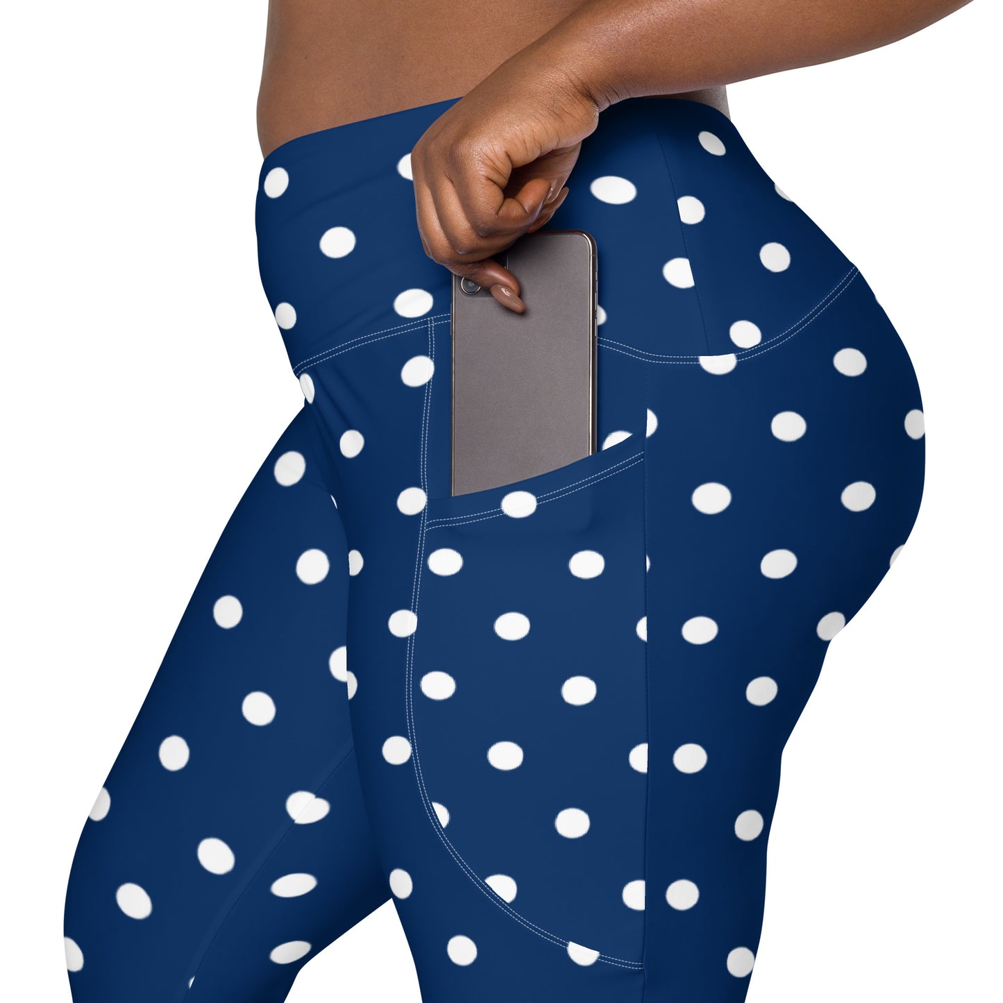 Retro Vintage leggings with polka dots, Navy leggings with white polka dots, anutcase, Leggings with pockets