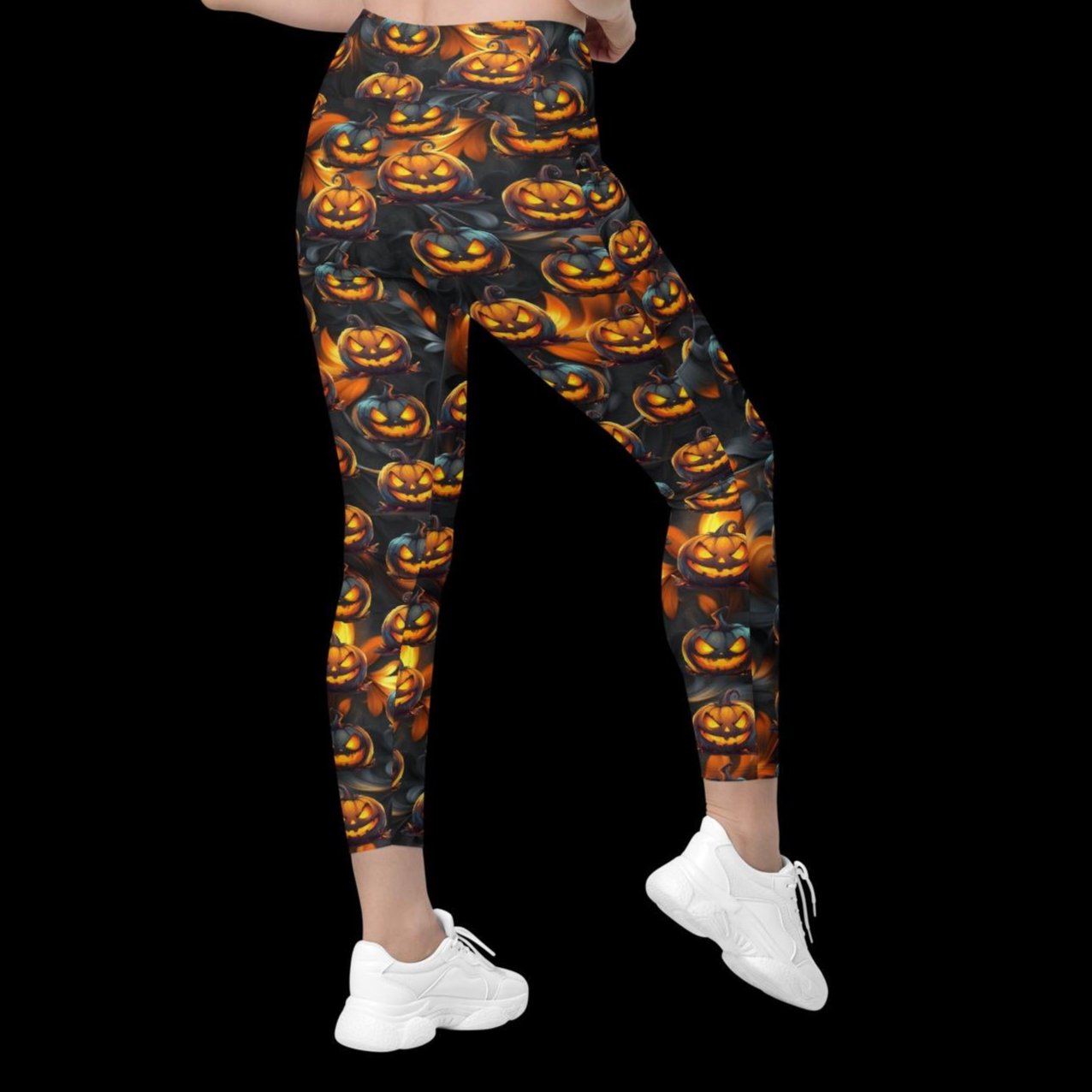 Halloween Pumpkin Leggings with pockets with free shipping, Plus size halloween leggings with pockets