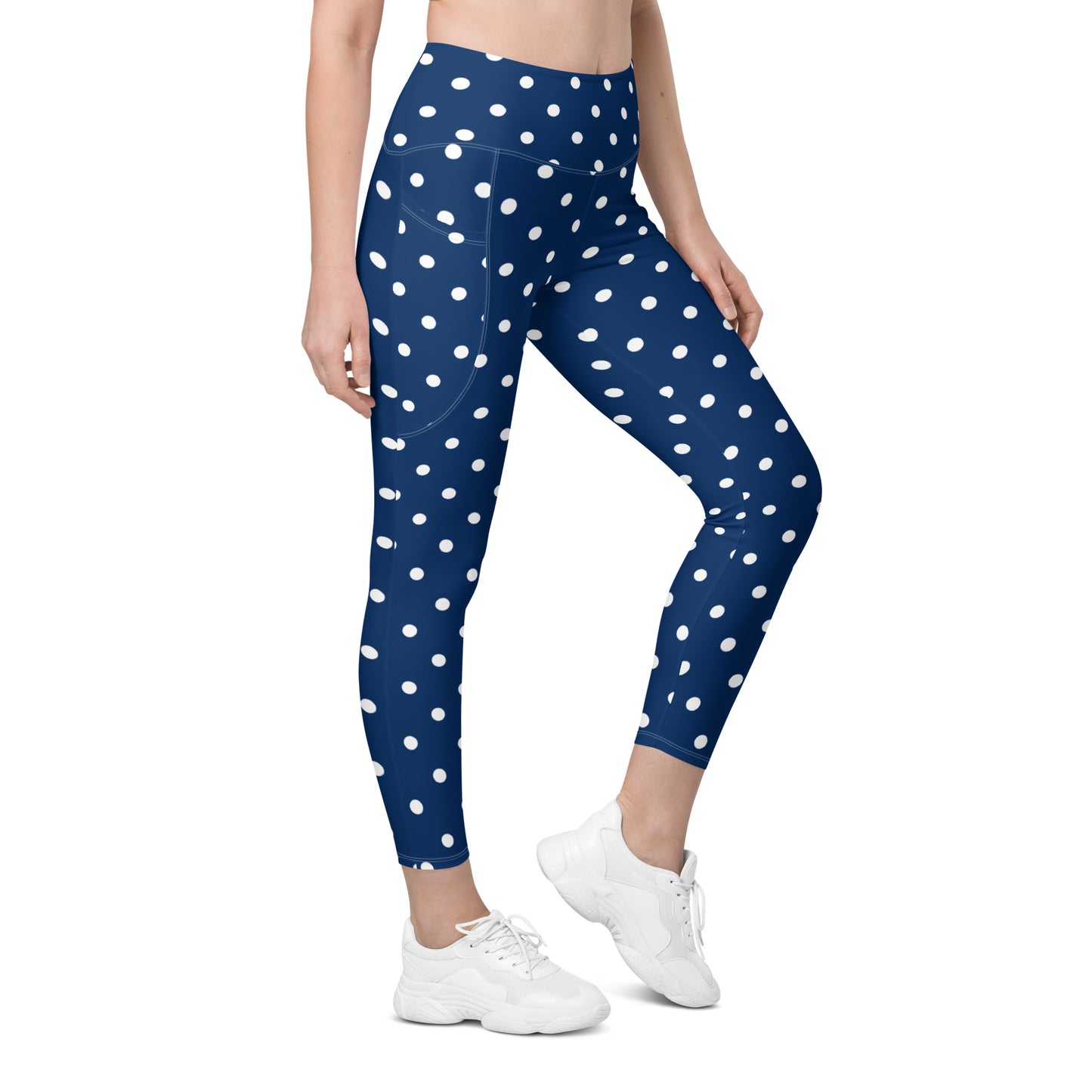 Retro Vintage leggings with polka dots, Navy leggings with white polka dots, anutcase, Leggings with pockets