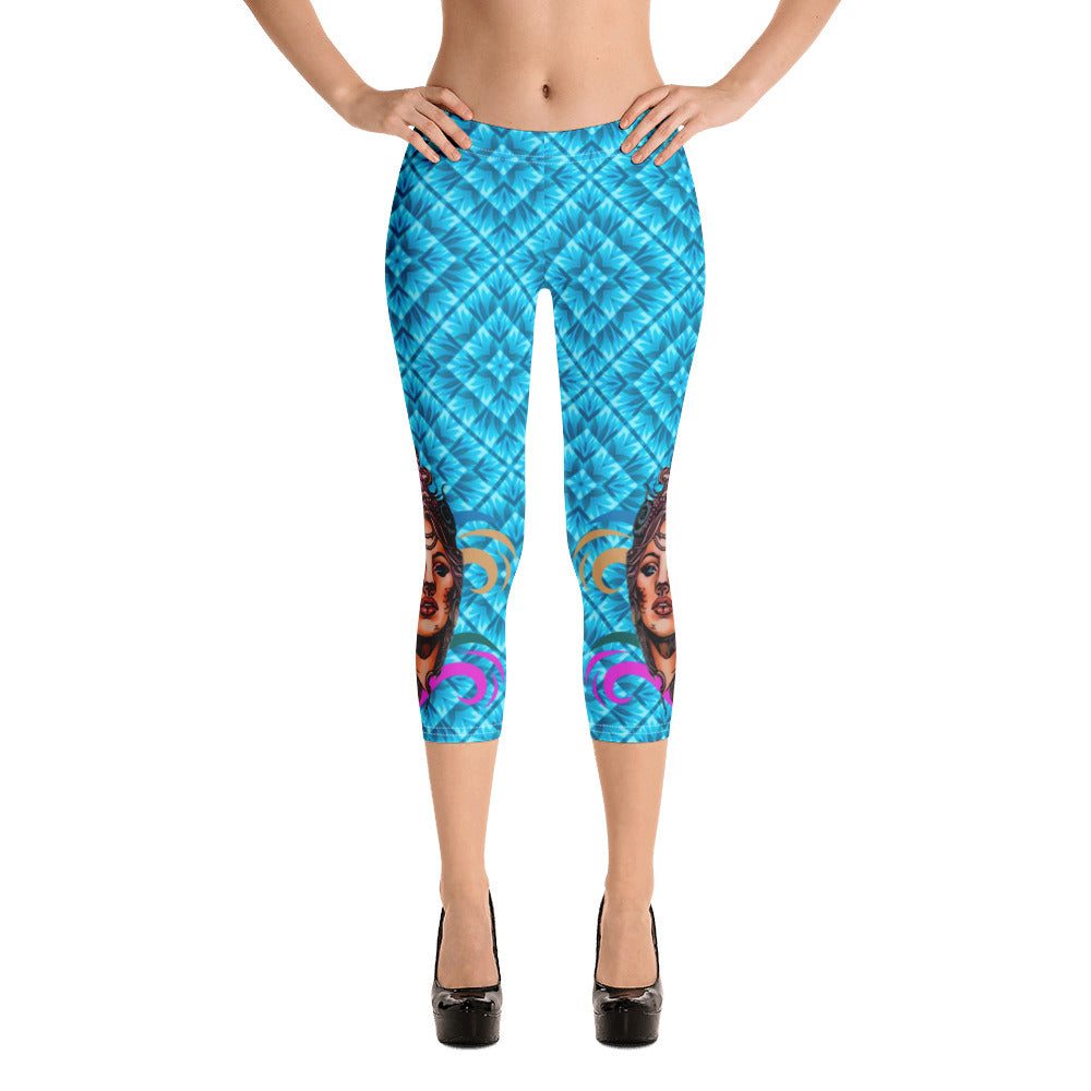 Teal Blue Mermaid Capri Leggings by Roxy Maverick