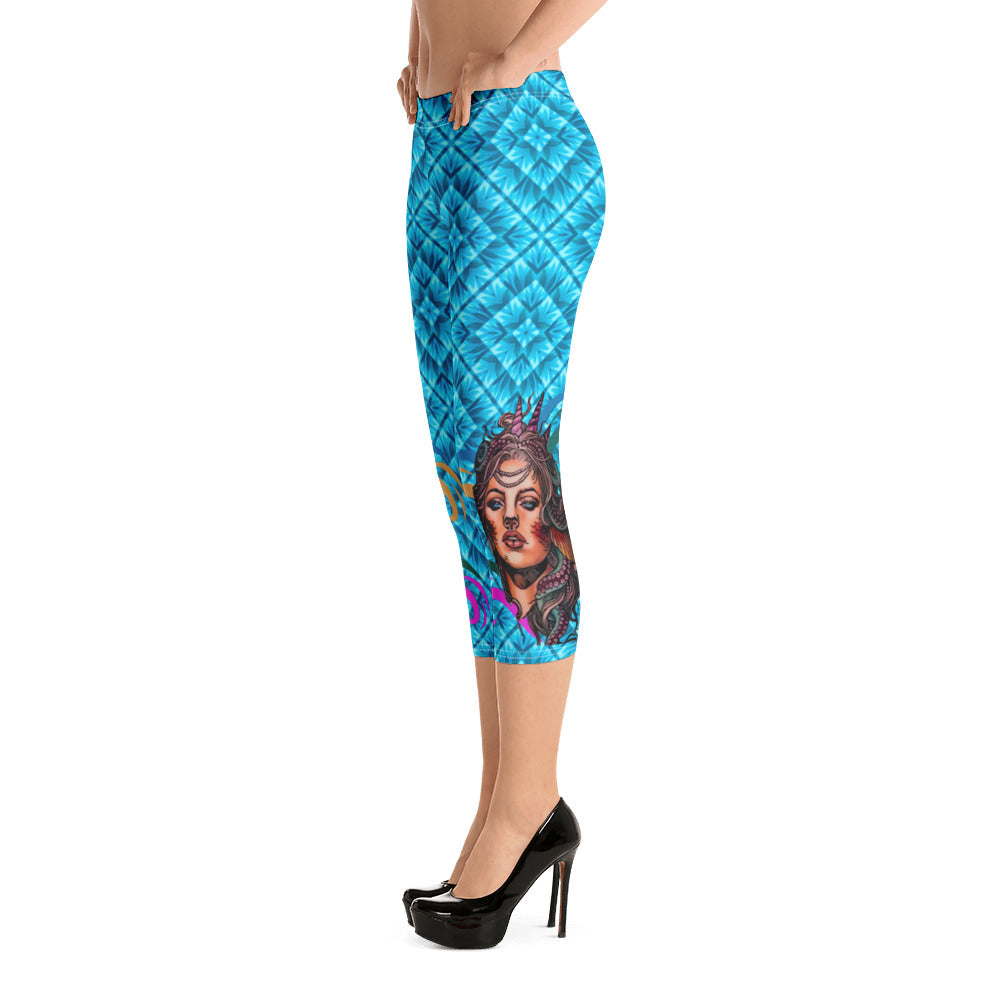 Teal Blue Mermaid Capri Leggings by Roxy Maverick