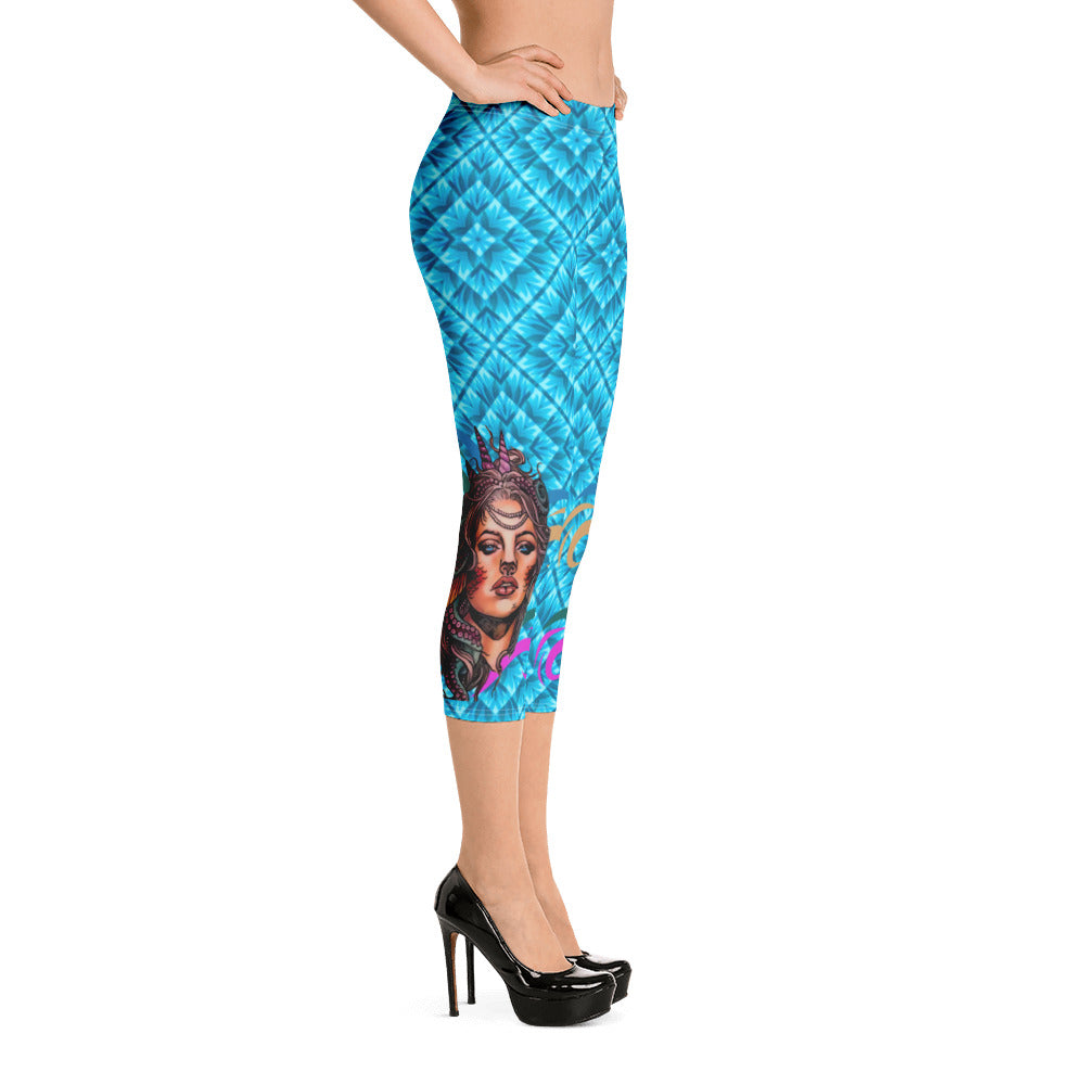 Teal Blue Mermaid Capri Leggings by Roxy Maverick