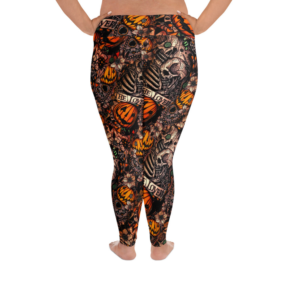 The Lovers Skeletons and Pumpkins Plus Size Yoga Leggings