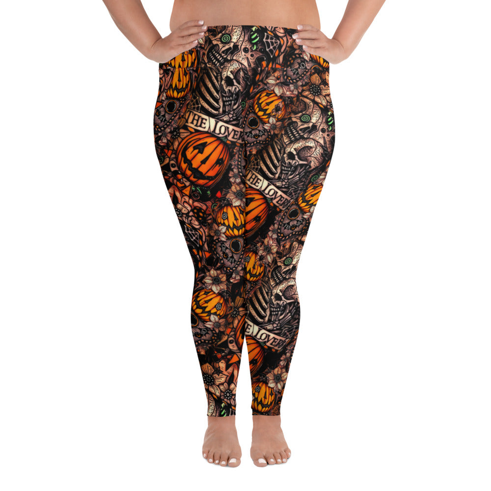 The Lovers Skeletons and Pumpkins Plus Size Yoga Leggings