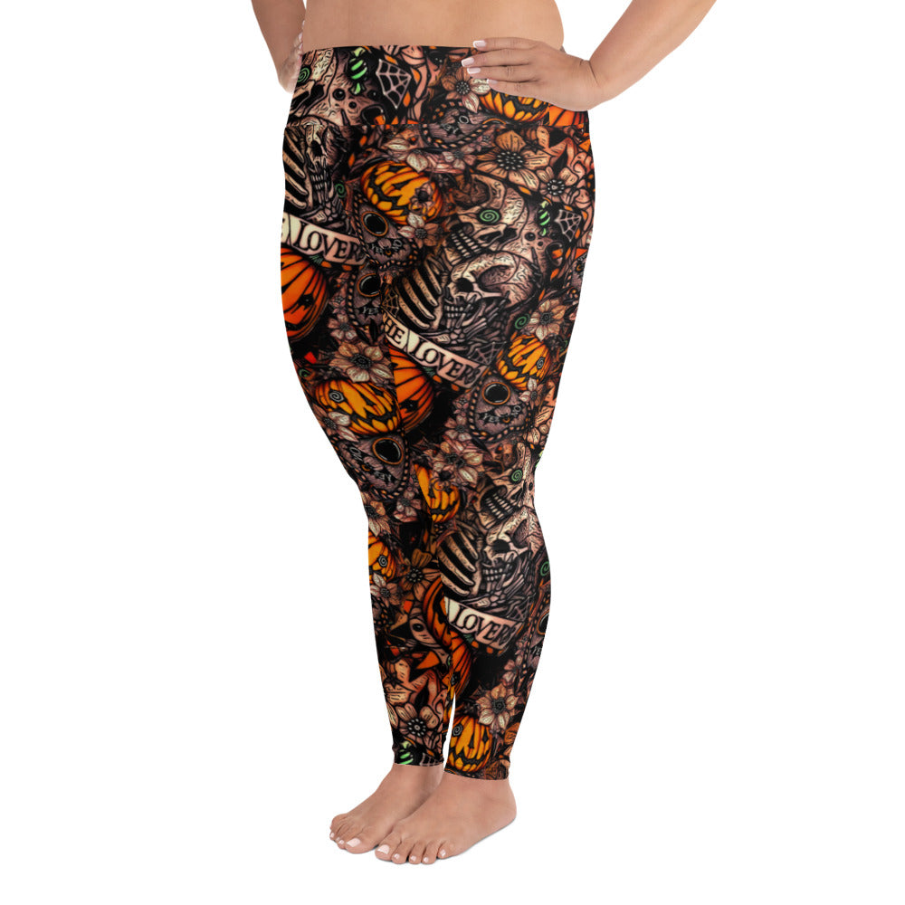 The Lovers Skeletons and Pumpkins Plus Size Yoga Leggings