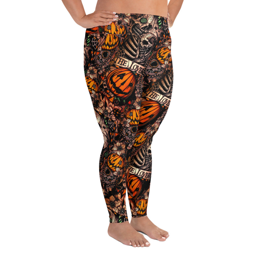 The Lovers Skeletons and Pumpkins Plus Size Yoga Leggings